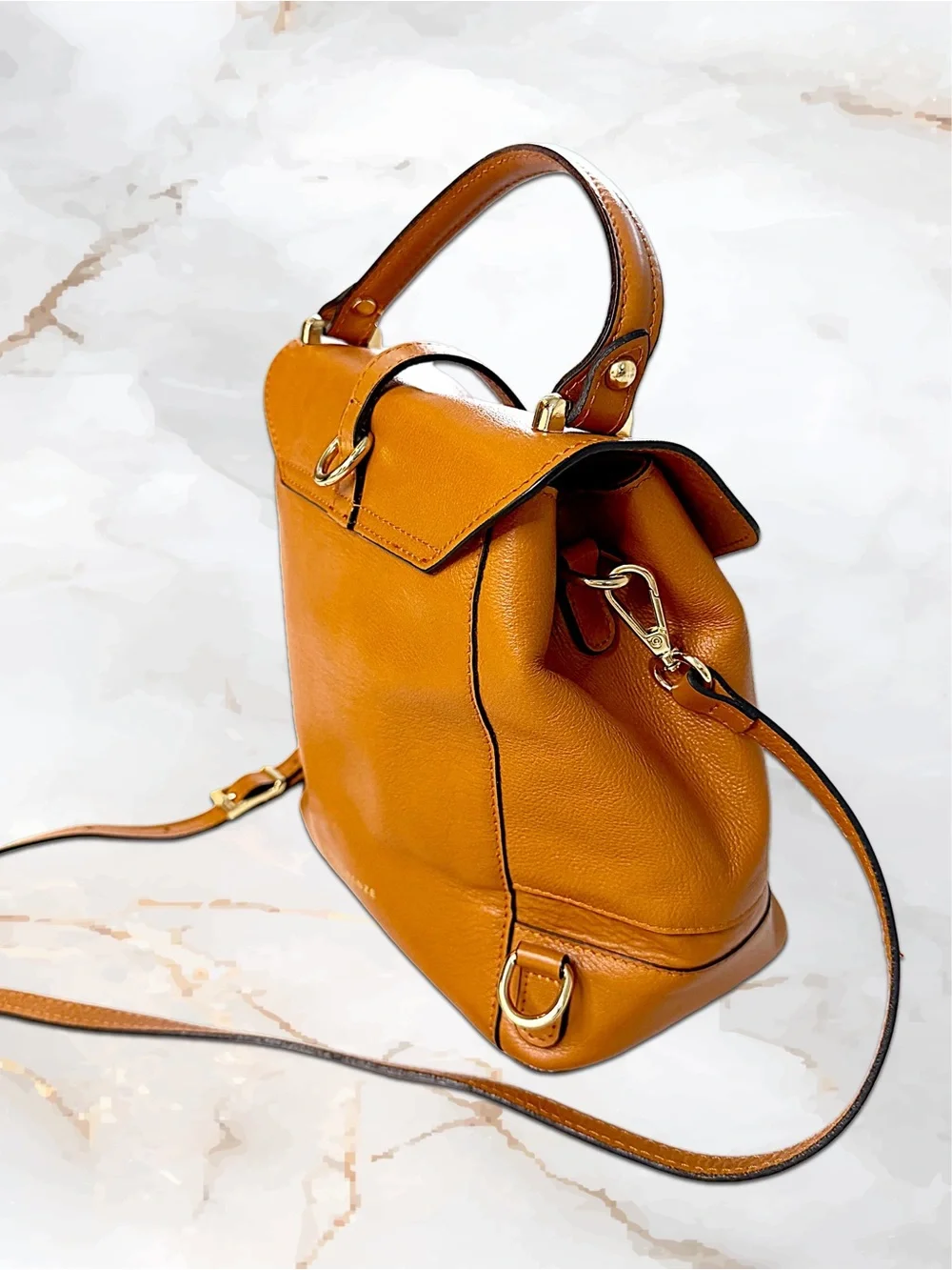 Divina Firenze Italy 3 Way Convertible Leather Backpack Crossbody EUC Cognac Tan